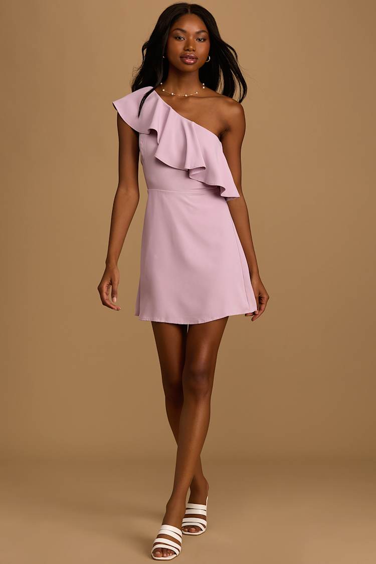 Purple Mini Dress - One-Shoulder Dress - Ruffled Dress - Lulus