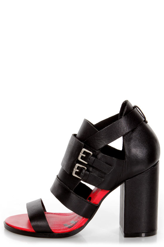 Kelsi Dagger Gina Black Vachetta Belted Cutout Strappy Sandals
