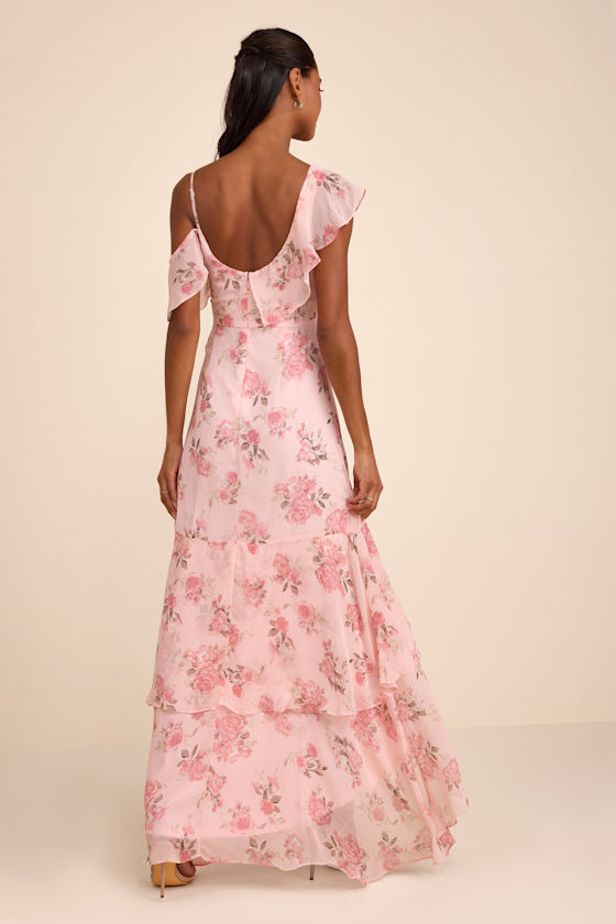 Velma Blush Floral Ruffled Asymmetrical Maxi Dress - thumbnail 3