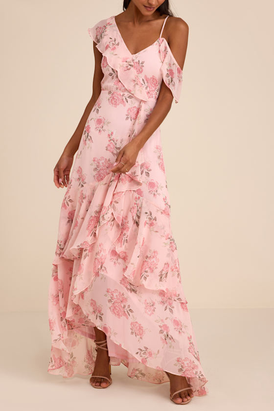 Velma Blush Floral Ruffled Asymmetrical Maxi Dress - thumbnail 5