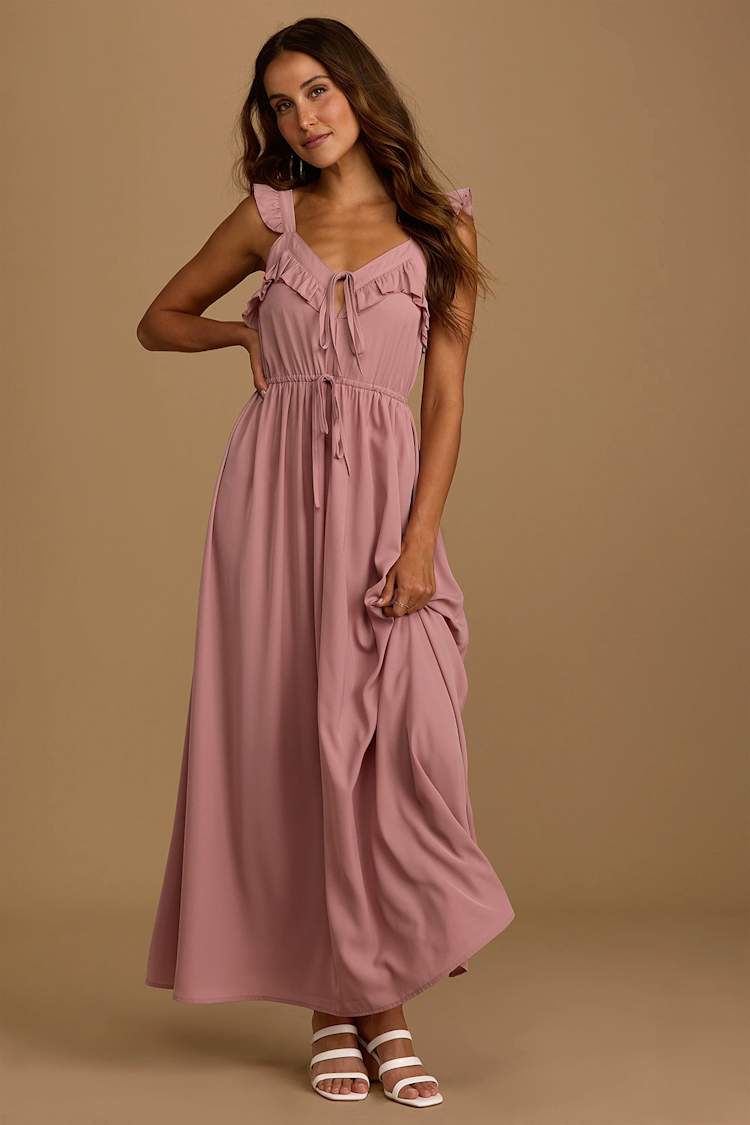 Mauve Ruffled Maxi Dress - Ruffled Maxi Dress - Drawstring Dress - Lulus