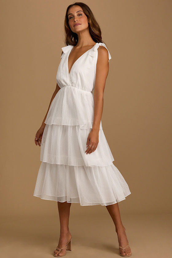 Swiss Dot Collared Tiered Dress