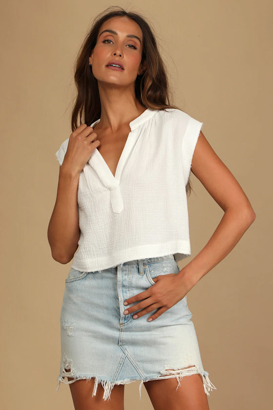 White Sleeveless Top Cotton Top Sleeveless Crop Top Lulus