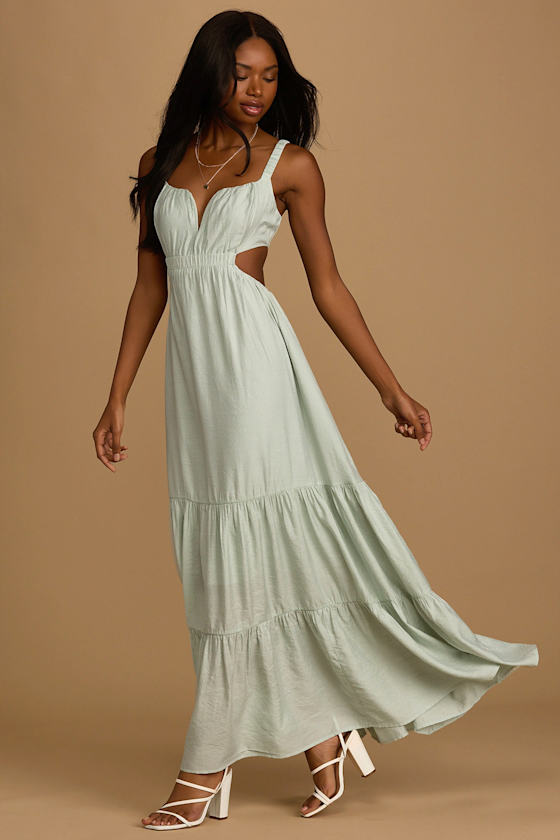 Sage Green Maxi Dress - Backless Maxi Dress - V-Neck Maxi Dress