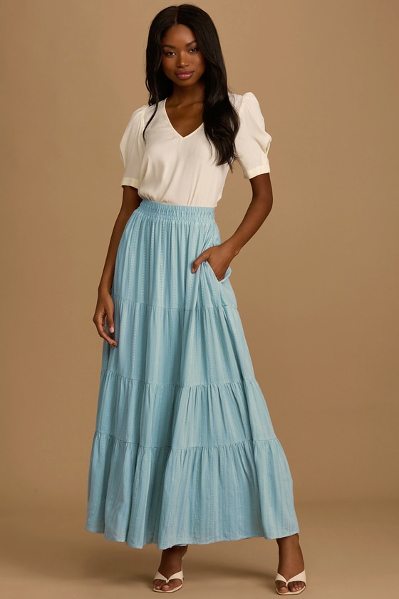 Pleated Blue Maxi Skirt — Miss Minus Sized