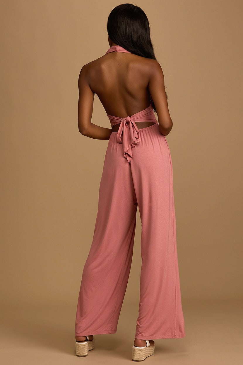 Louis Vuitton Halter Jumpsuit Hot Pink/ Fuchsia Silk Open Back Wide Leg  Large
