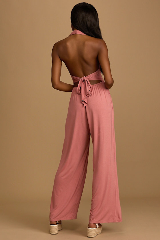 Always Ready Blush Pink Halter Tie-Back Wide Leg Jumpsuit 6
