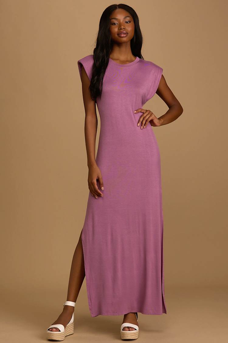Daily Fave Mauve Purple Padded Shoulder Sleeveless Maxi Dress