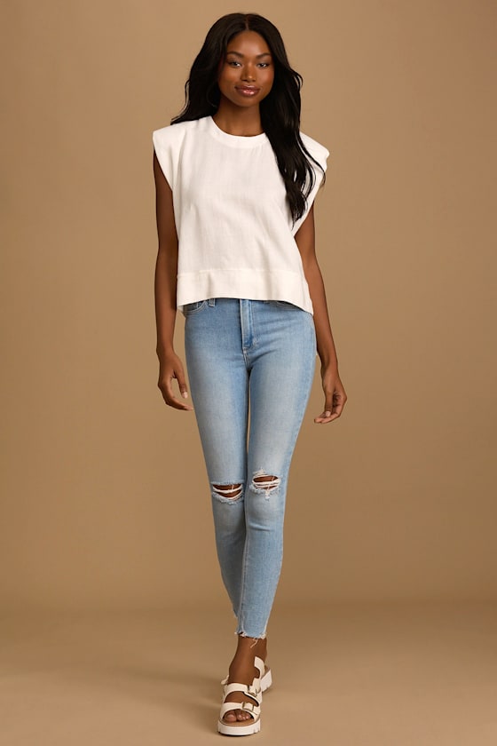 Upgraded Effect White Padded Shoulder Sleeveless Top 6