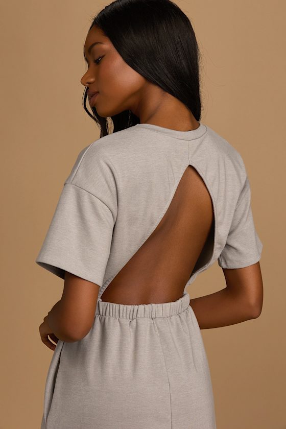 Keep a Casual Mood Grey Crew Neck Cutout Mini Dress 5
