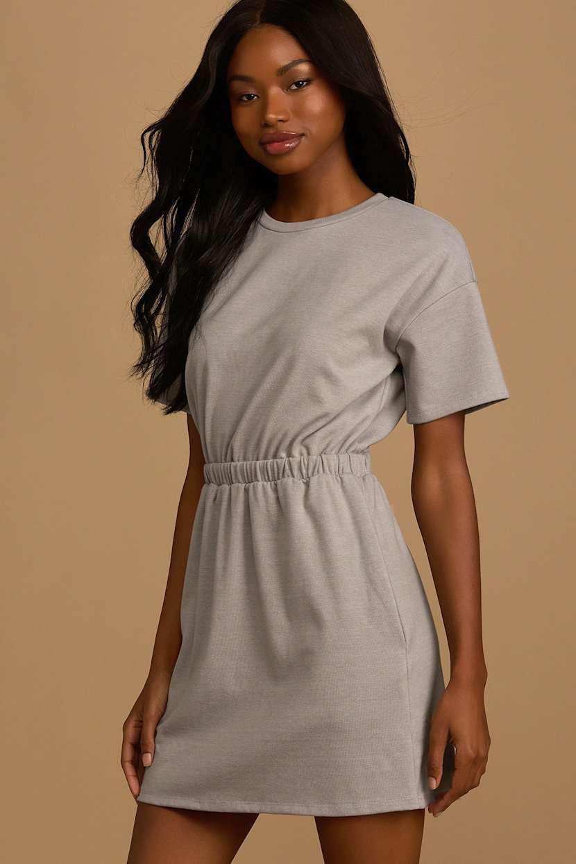 grey short dress casual Women's Mini Dress Knit Dress Casual Dress Sheath Dress Fashion Outdoor  Party Holiday Regular Fit Plain Long Sleeve Crew Neck Light Grey Fall 2026