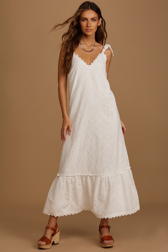 White Maxi Dress - Eyelet Dress - Tie-Strap Dress - Maxi Dress - Lulus