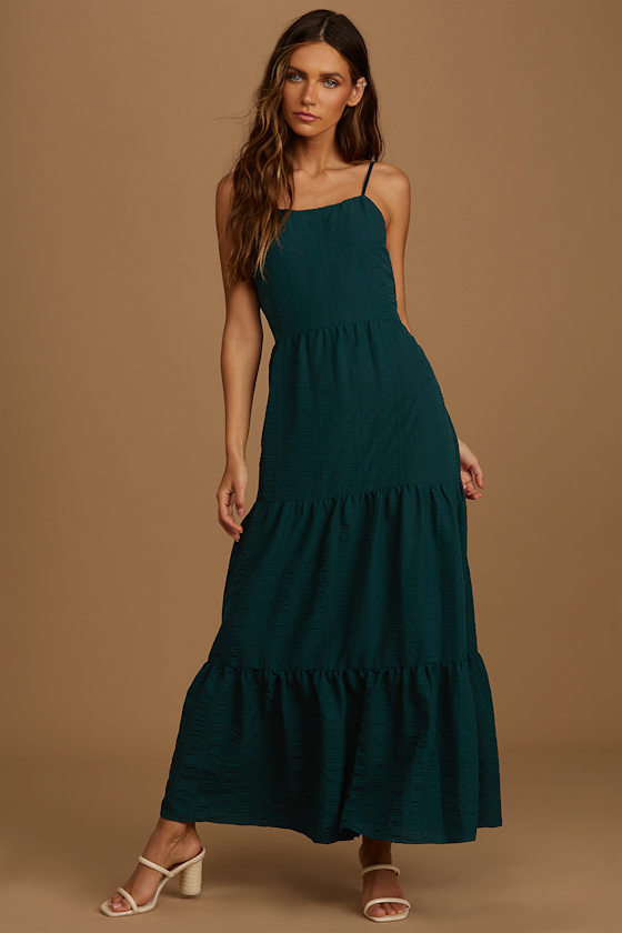 Magical Soiree Dark Teal Blue Sleeveless Tiered Maxi Dress 4