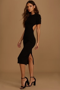Art of Style Black Short Sleeve Backless Bodycon Midi Dress