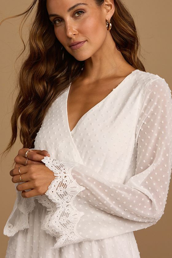 New Romantic White Swiss Dot Lace Long Sleeve Maxi Dress 8