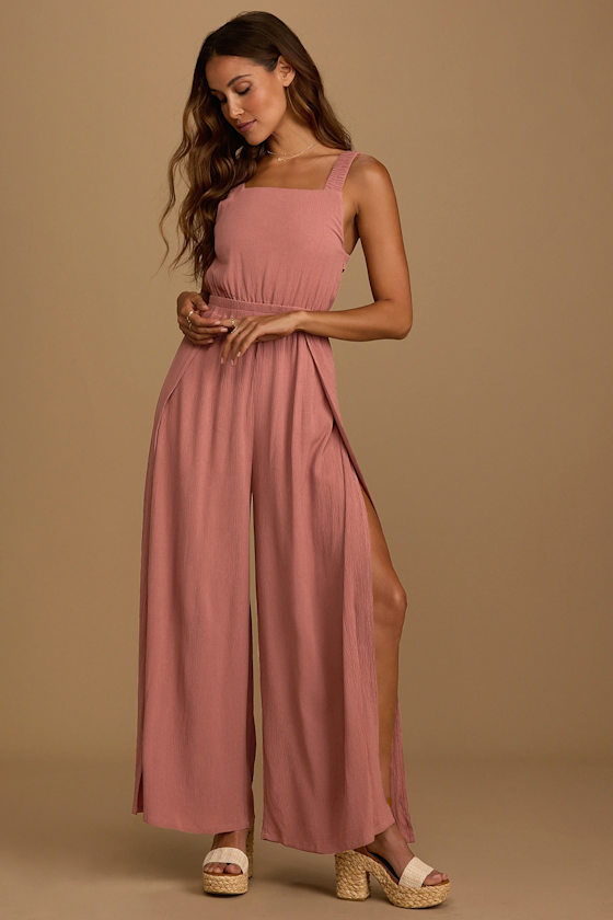 Dark Mauve Jumpsuit Slit Leg Jumpsuit Backless Jumpsuit Lulus