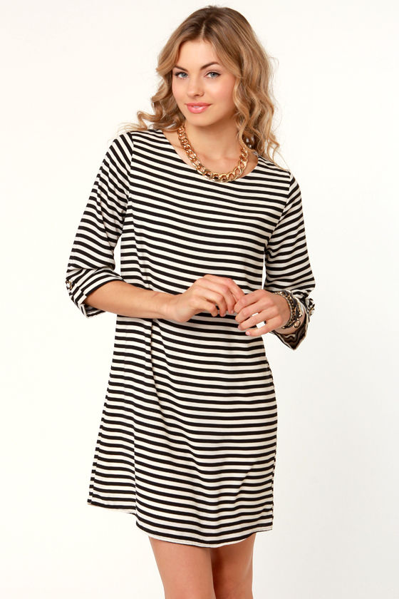 4510178 Blue Striped Detail Shift Dress