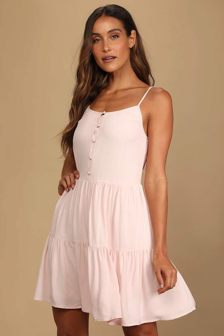 Light Pink Mini Dress - Babydoll Dress - Tiered Swing Dress - Lulus