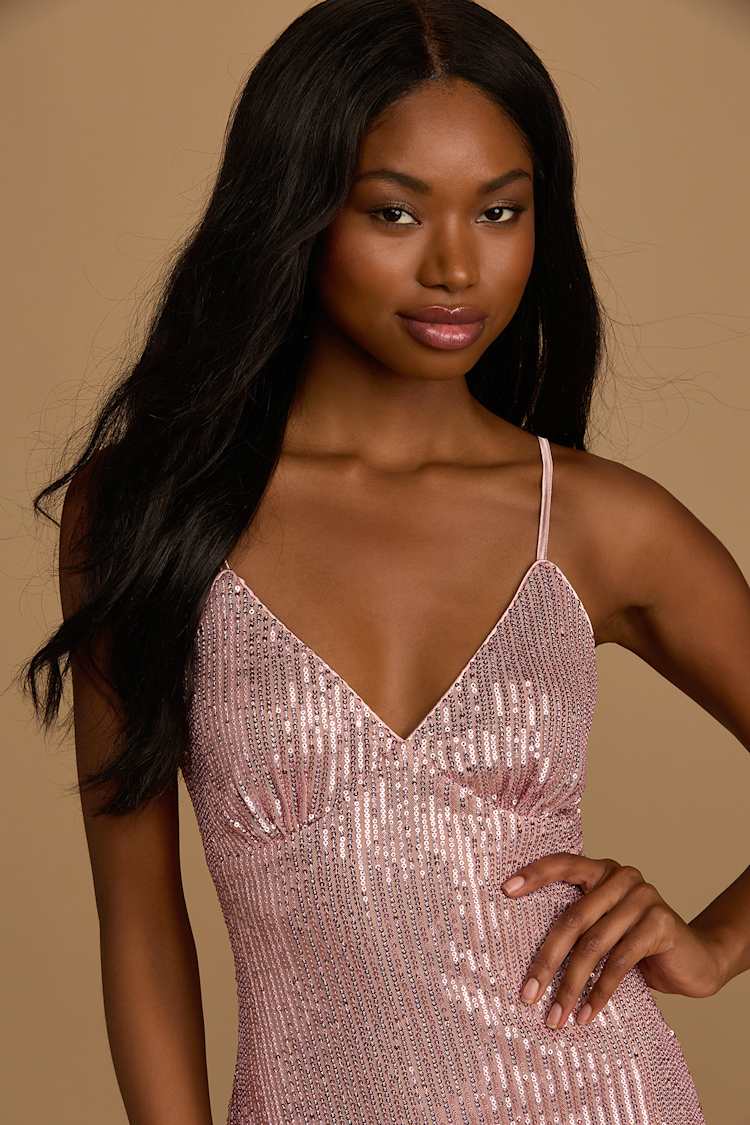 Light Pink Mini Dress - Pink Sequin Dress - V-Neck Mini Dress - Lulus