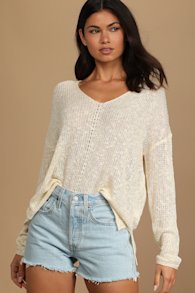 Getaway Weekend Cream Loose Knit Sweater Top 6