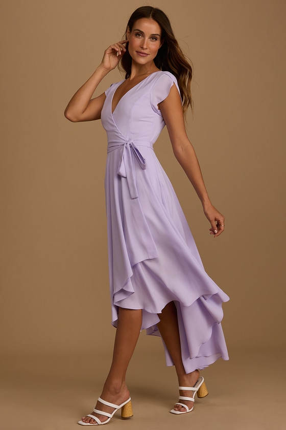 Lavender Floral Print Dress - High-Low Dress - Wrap Dress - Lulus
