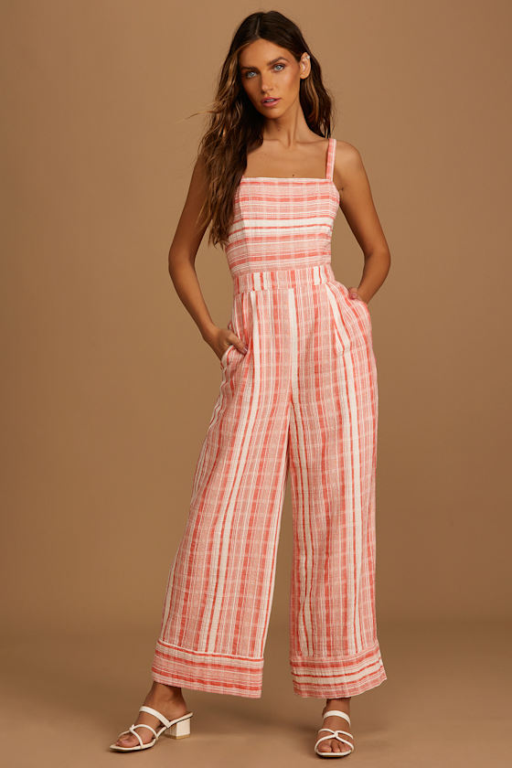 Coastal Living Red Striped Tie-Back Wide-Leg Jumpsuit 4