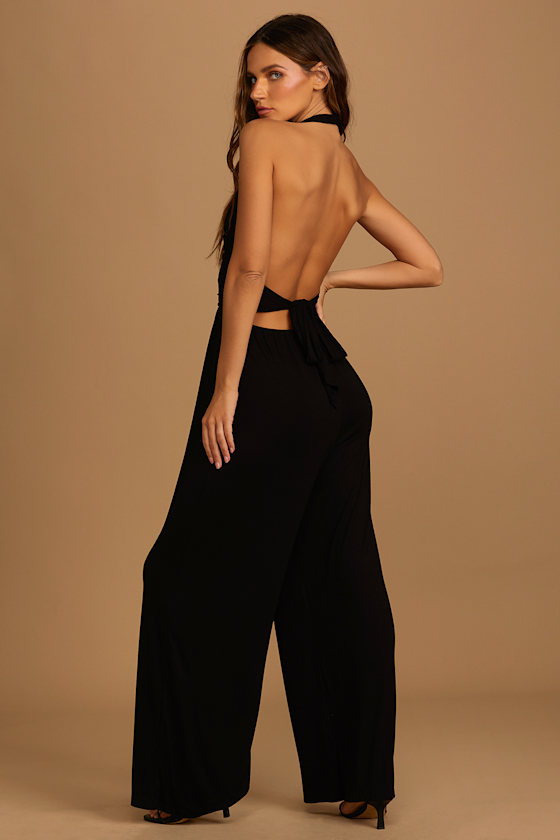 Always Ready Black Halter Tie-Back Wide Leg Jumpsuit 1