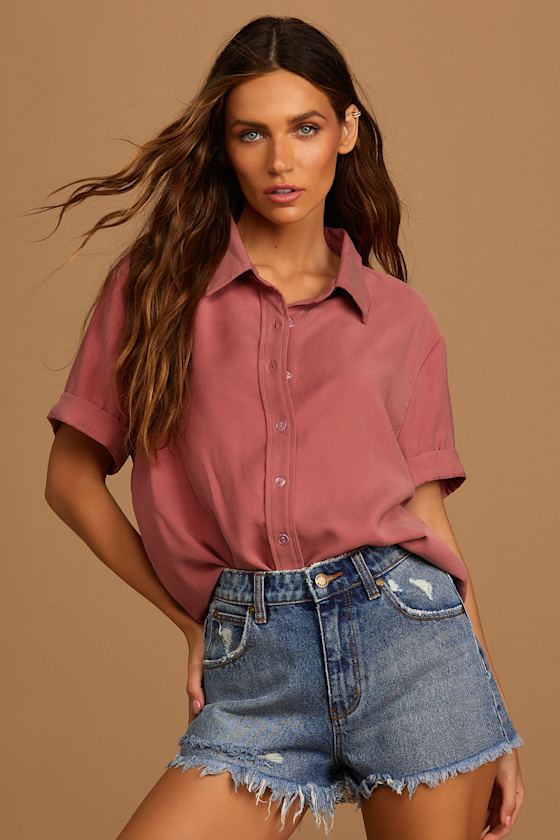 Mauve Pink Shirt Pink ButtonUp Shirt Women's Tops Lulus