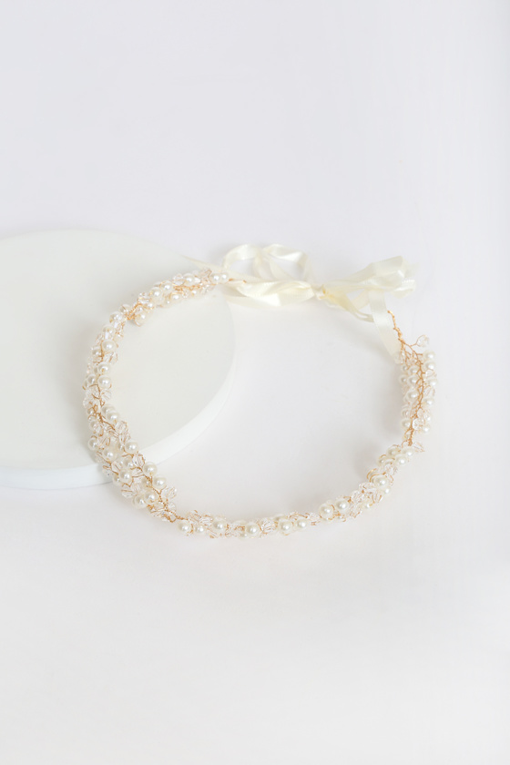Love That's Forever Ivory and Gold Pearl Headband 2