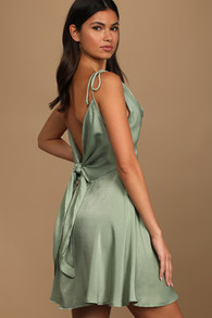 Party with Prosecco Sage Green Satin Tie-Back Mini Dress