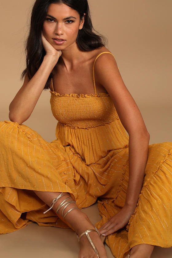 Get The Vibe Mustard Yellow Smocked Wide-Leg Jumpsuit 2
