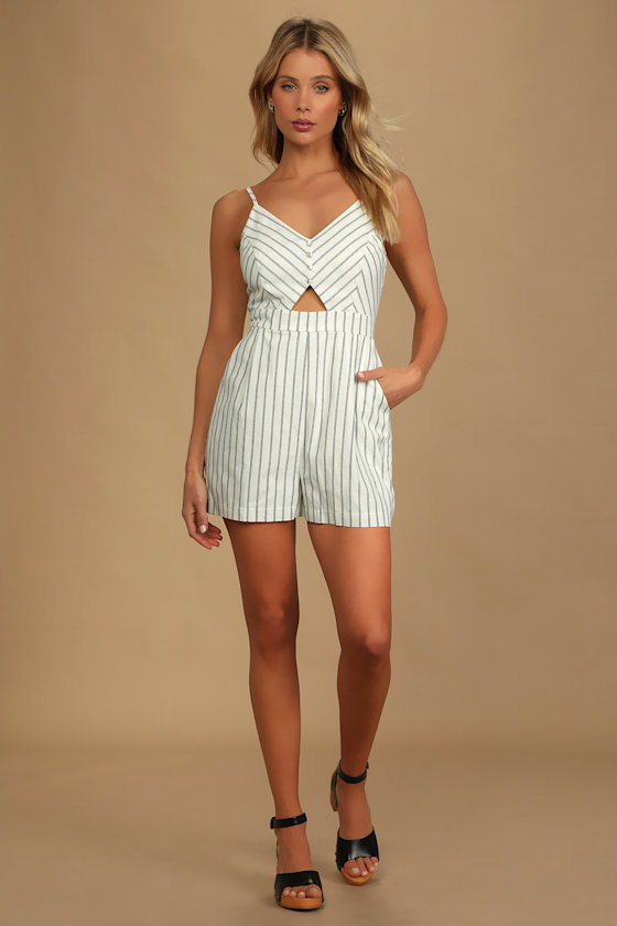 Ideal Match White Striped Keyhole Front Romper 2