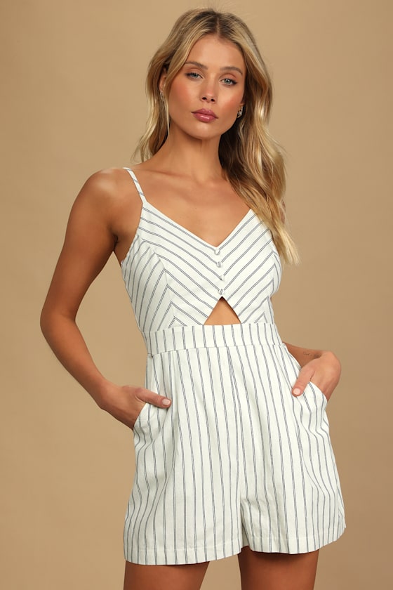 Ideal Match White Striped Keyhole Front Romper 3