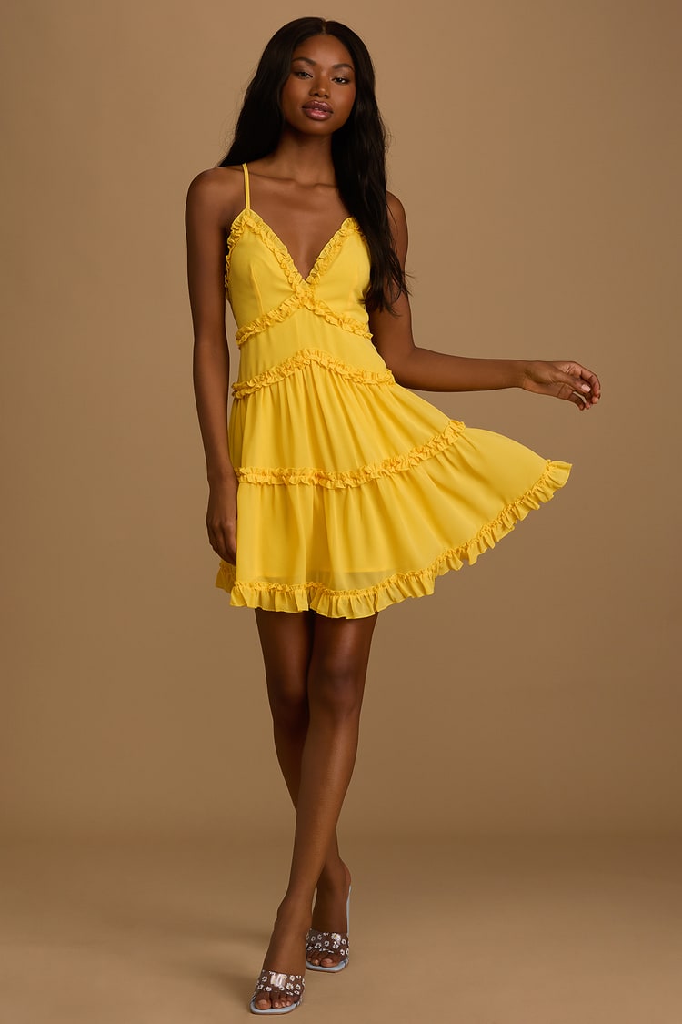 Yellow Dress - Tiered Mini Dress - Ruffled Mini Dress - Lulus
