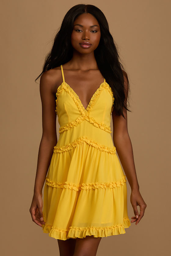 Stay Cute Yellow Tiered Ruffled Mini Dress 2