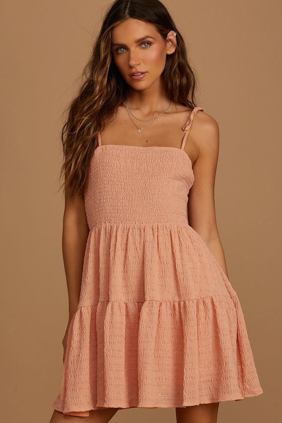 Where the Sun Goes Light Orange Smocked Tie-Strap Mini Dress 3