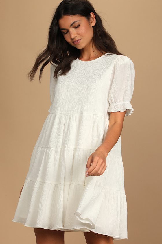 Favorite Day White Puff Sleeve Tiered Mini Dress 3