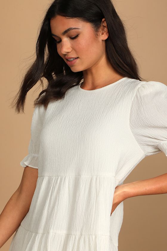 Favorite Day White Puff Sleeve Tiered Mini Dress 5