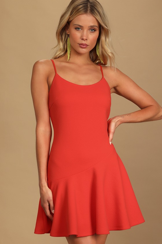 Coral Red Mini Dress - Ruffled Mini Dress - Sleeveless Dress - Lulus