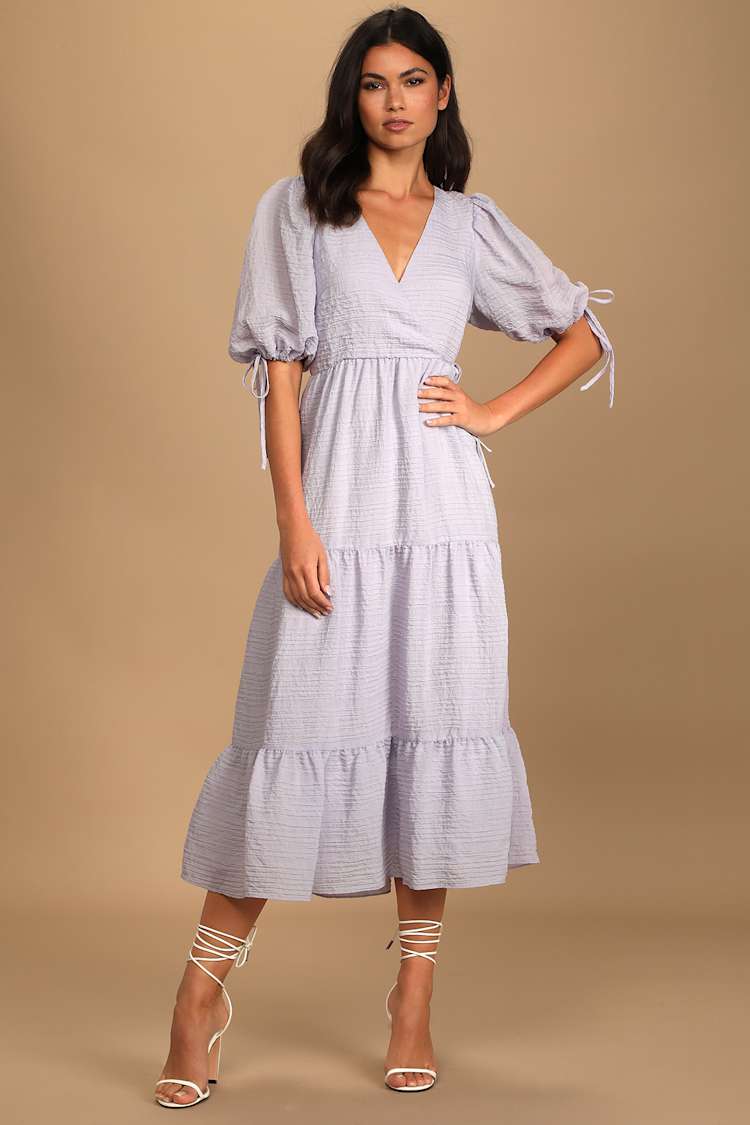 Lavender Midi Dress - Tiered Midi Dress - Surplice Midi Dress - Lulus Lavender Midi Dress - Tiered Midi Dress - Surplice Midi Dress - Lulus