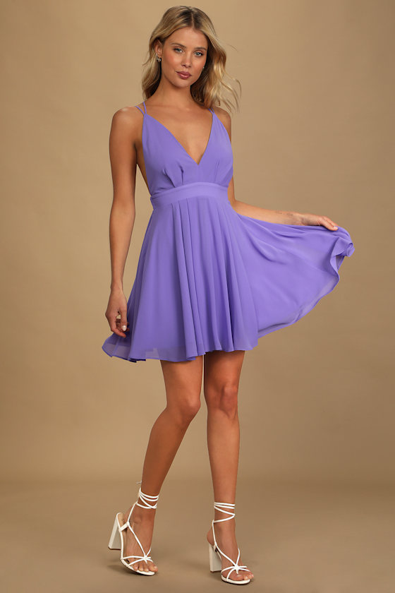Save Me a Dance Lavender Pleated V-Neck Skater Dress 2