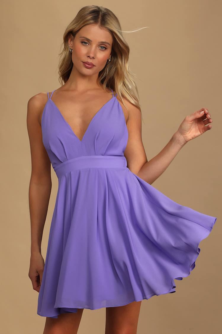 Save Me a Dance Lavender Pleated V-Neck Skater Dress