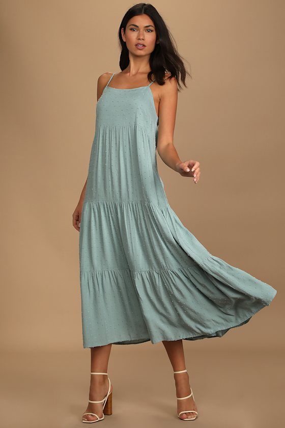 Flowy Feelings Blue Swiss Dot Tiered Maxi Dress 4