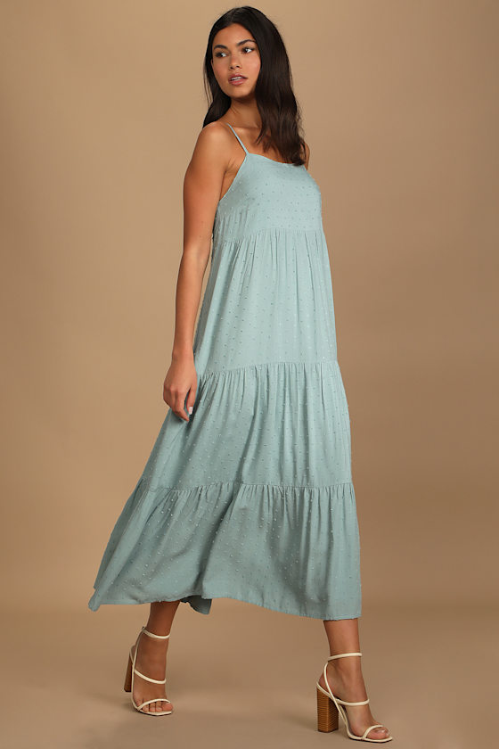 Flowy Feelings Blue Swiss Dot Tiered Maxi Dress 5