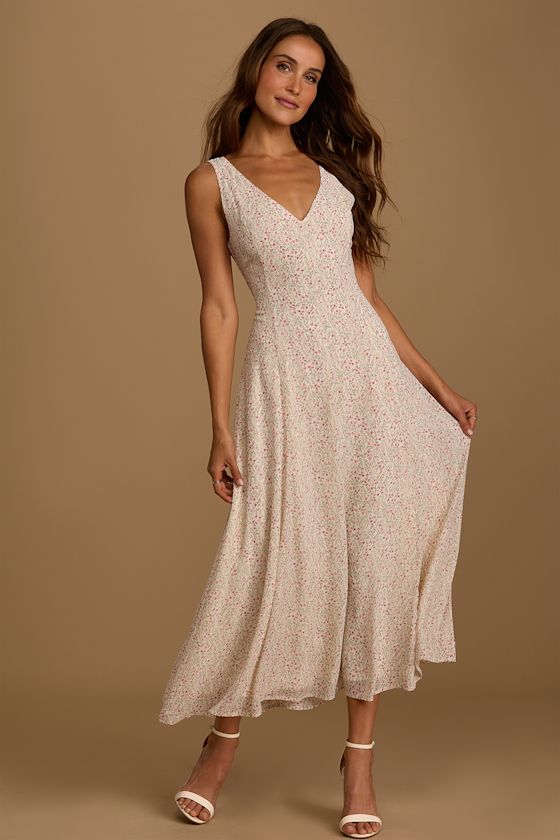 Your Only Darling Ivory Floral Print Sleeveless Midi Dress 8