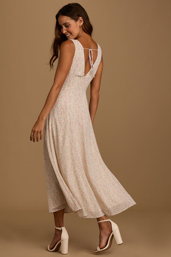 Your Only Darling Ivory Floral Print Sleeveless Midi Dress 5