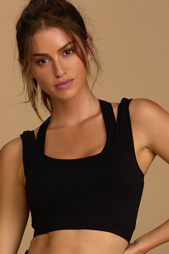 Cool Black Sports Bra Mesh Low Impact Bra Soft Lounge Bra Lulus