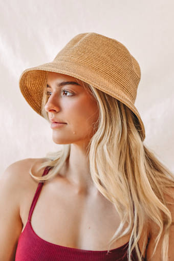 Bon Voyage Babe Tan Straw Bucket Hat 4