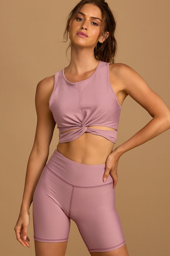 MVP Moves Mauve Low Impact Twist Front Cropped Tank 13