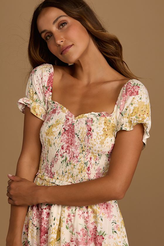 Always So Sweet Cream Floral Smocked Puff Sleeve Maxi Dress 6